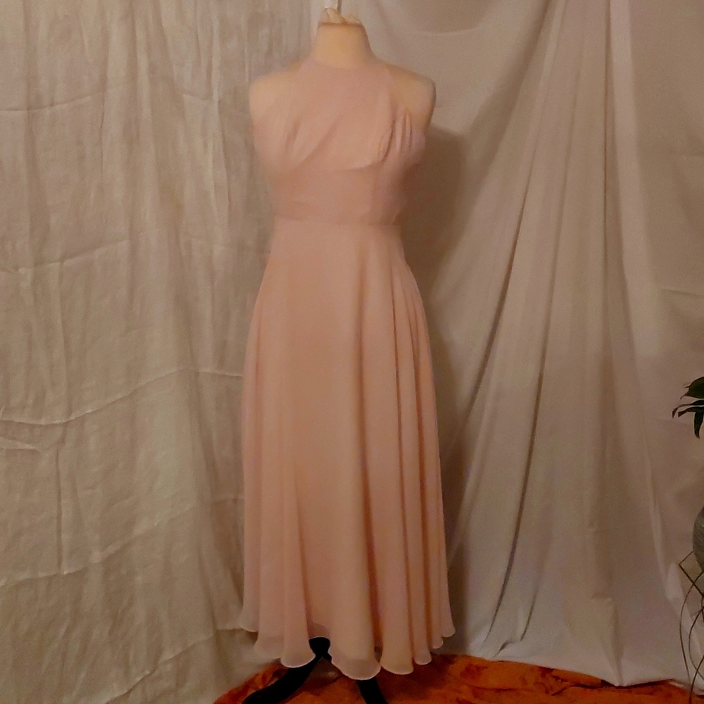 Azazie Peach High Neck Maxi Dress